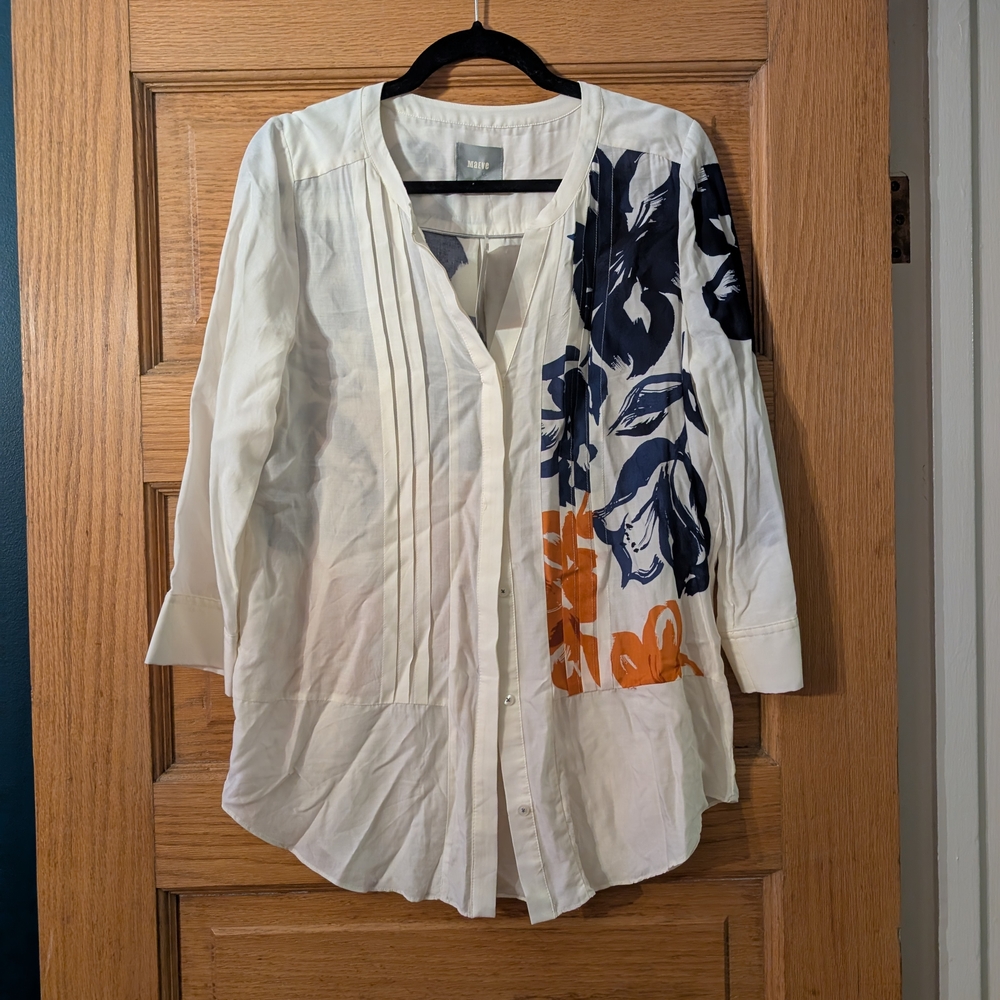 Anthropologie NWT Maeve Size 10 Floral White Blouse